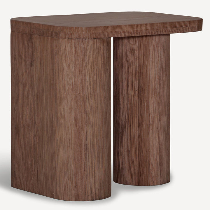 Artisanal Brown Solid Oak Side Table with Distinct Carvings