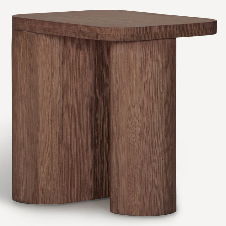 Artisanal Brown Solid Oak Side Table with Distinct Carvings