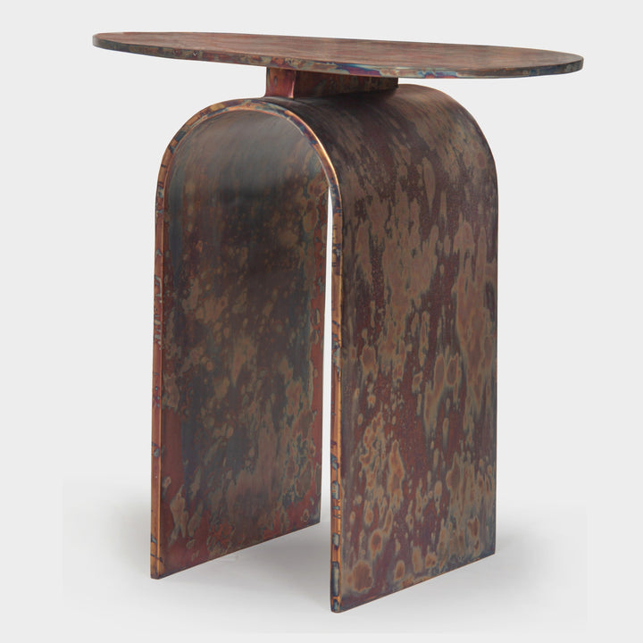 Archimedes' Grace: Reactive Metal Finish Aluminum Side Table