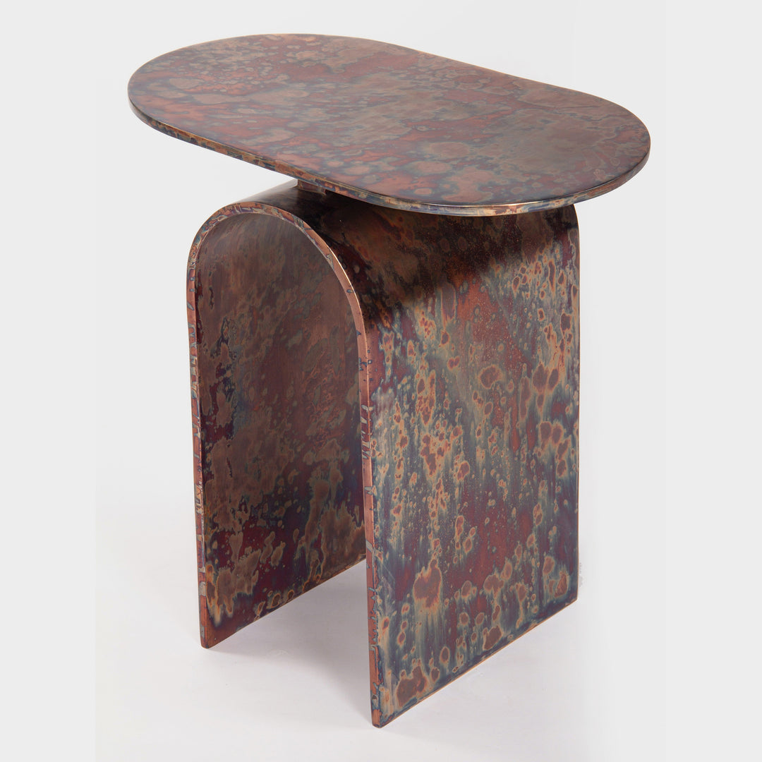 Archimedes' Grace: Reactive Metal Finish Aluminum Side Table