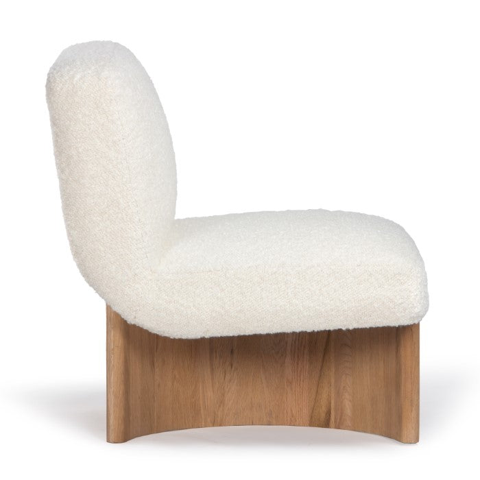 Charming Bouclé Swivel Lounge Chair in Solid Oak