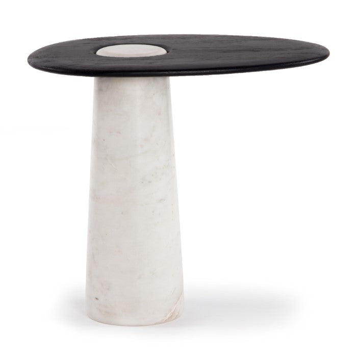 Modern Organic Pedestal Side Table - Marble & Oak