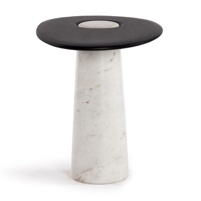 Modern Organic Pedestal Side Table - Marble & Oak