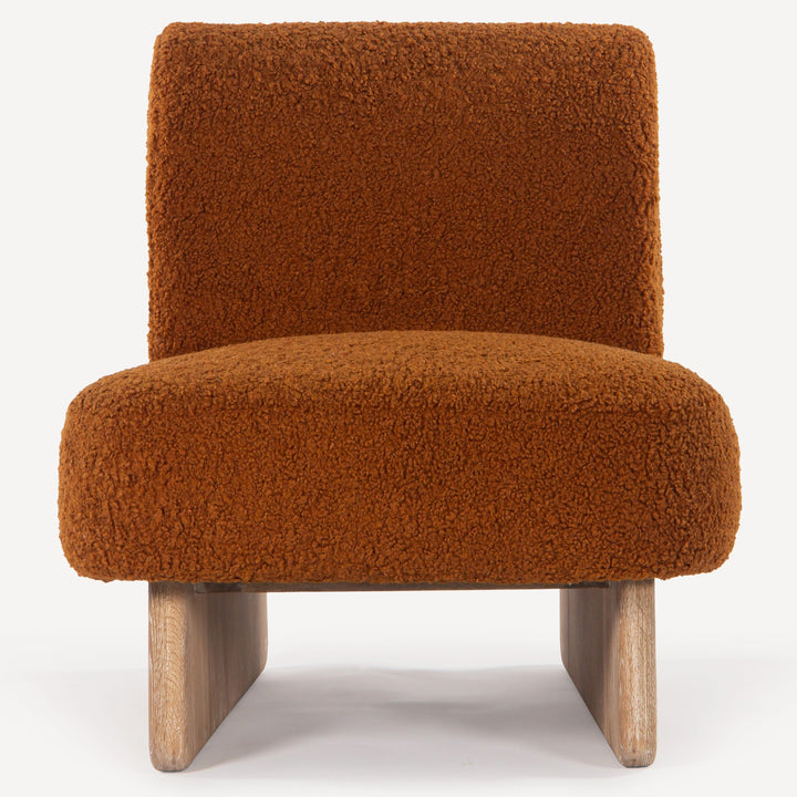 Modern Boucle Wrap-around Oak Lounge Chair