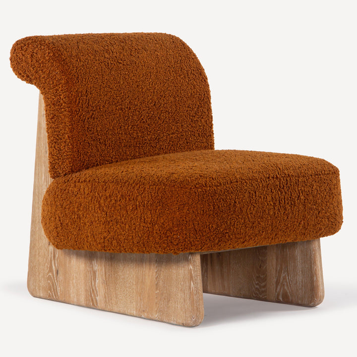 Modern Boucle Wrap-around Oak Lounge Chair