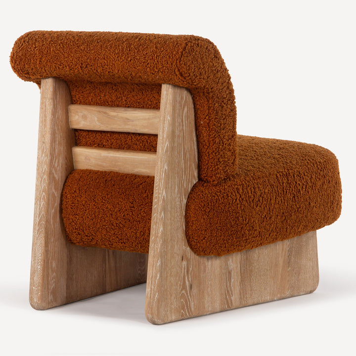 Modern Boucle Wrap-around Oak Lounge Chair