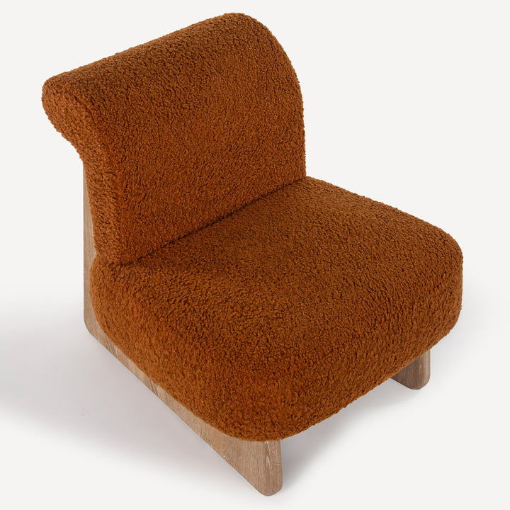 Modern Boucle Wrap-around Oak Lounge Chair
