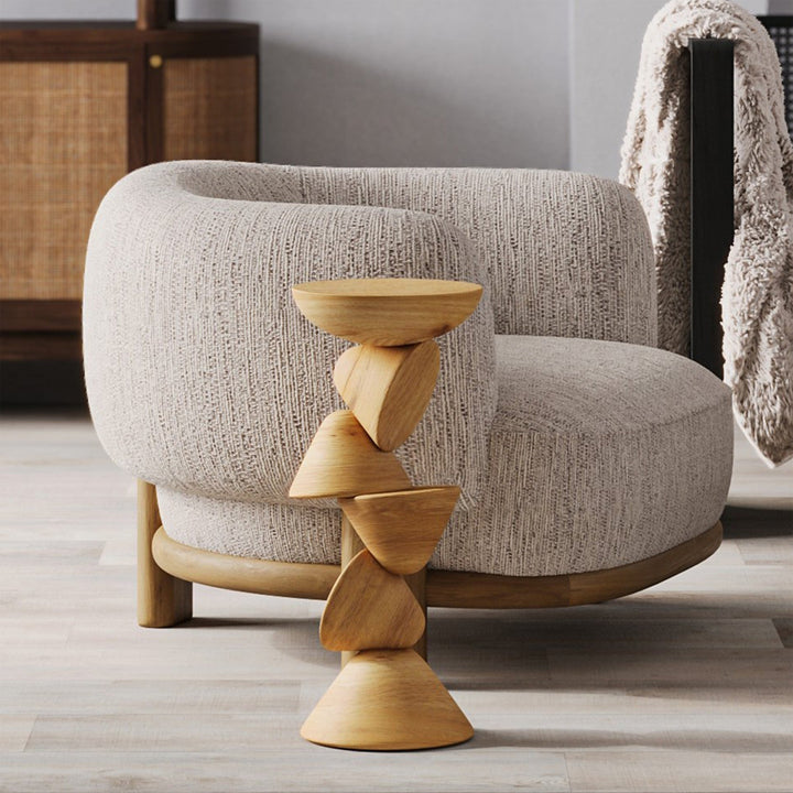 Geometric Oak Height-Adjustable Drink Stand