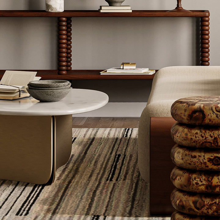 Vintage Charm Marble-Top Brass-Accent Coffee Table