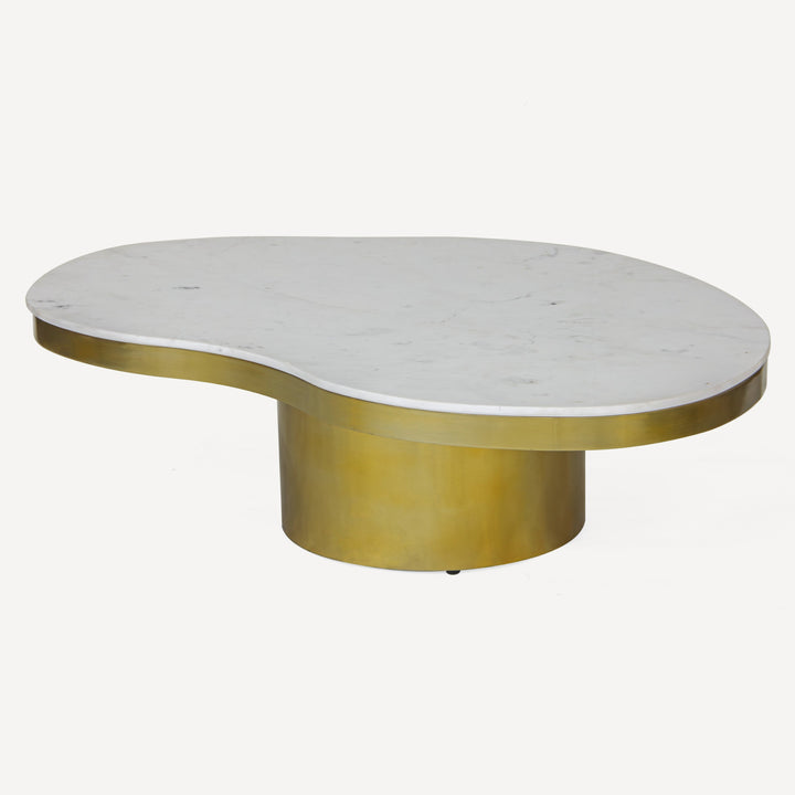 Curve-Crest Coffee Table: Artisan Banswara Marble & Brass Design