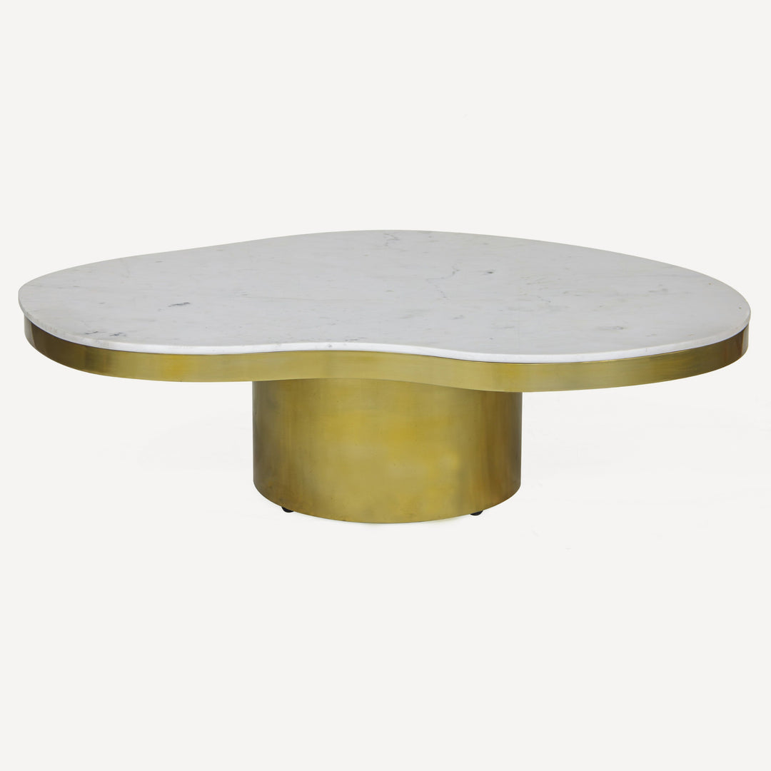 Curve-Crest Coffee Table: Artisan Banswara Marble & Brass Design