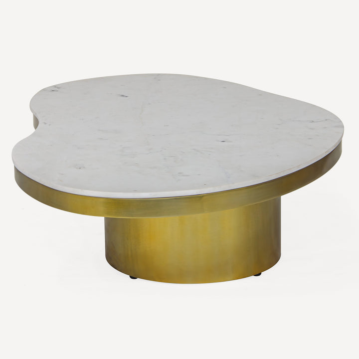Curve-Crest Coffee Table: Artisan Banswara Marble & Brass Design