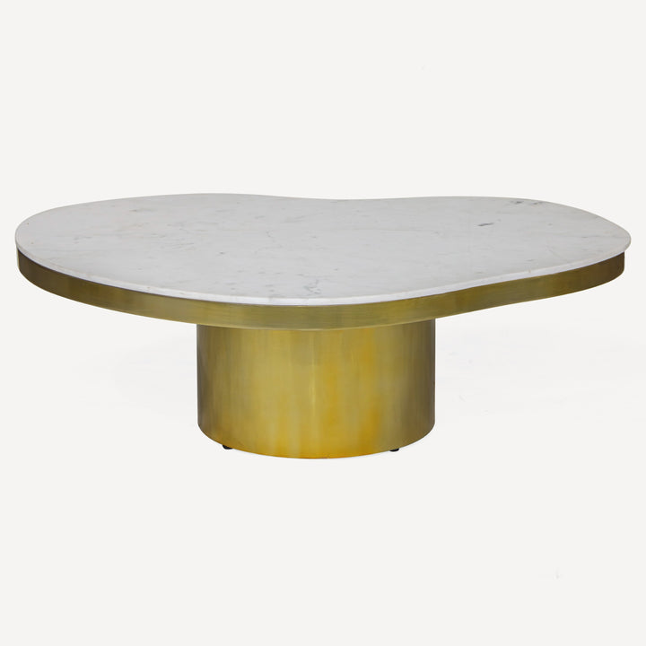 Curve-Crest Coffee Table: Artisan Banswara Marble & Brass Design