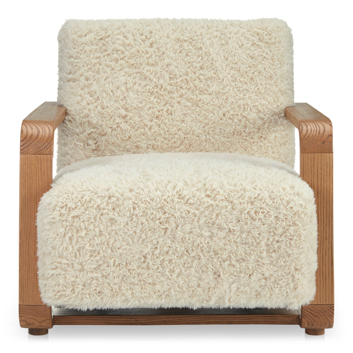 Timeless Vintage Oak Lounge Chair with Plush Faux Shearling