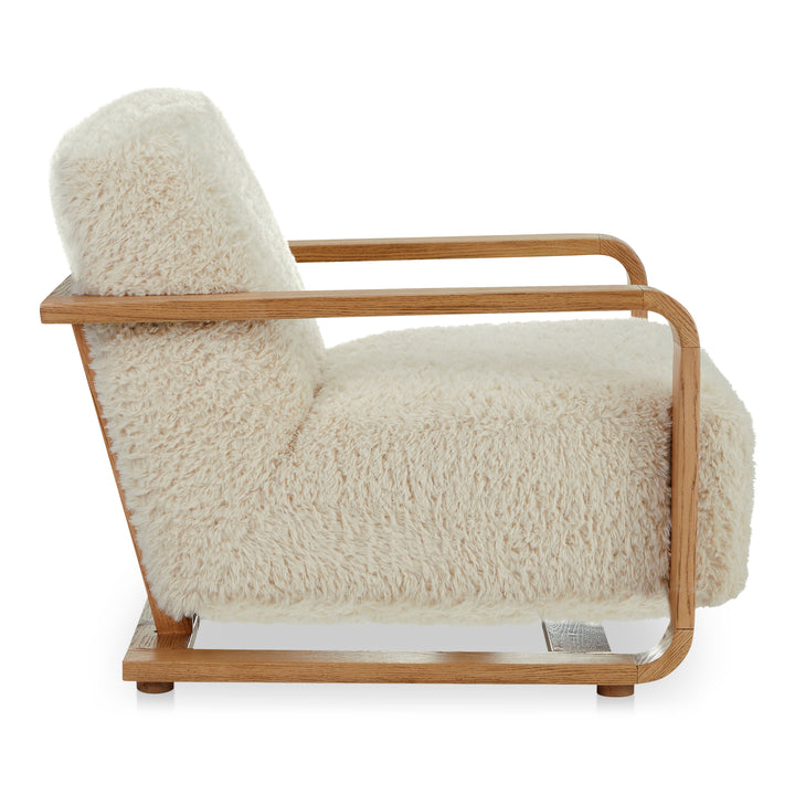 Timeless Vintage Oak Lounge Chair with Plush Faux Shearling