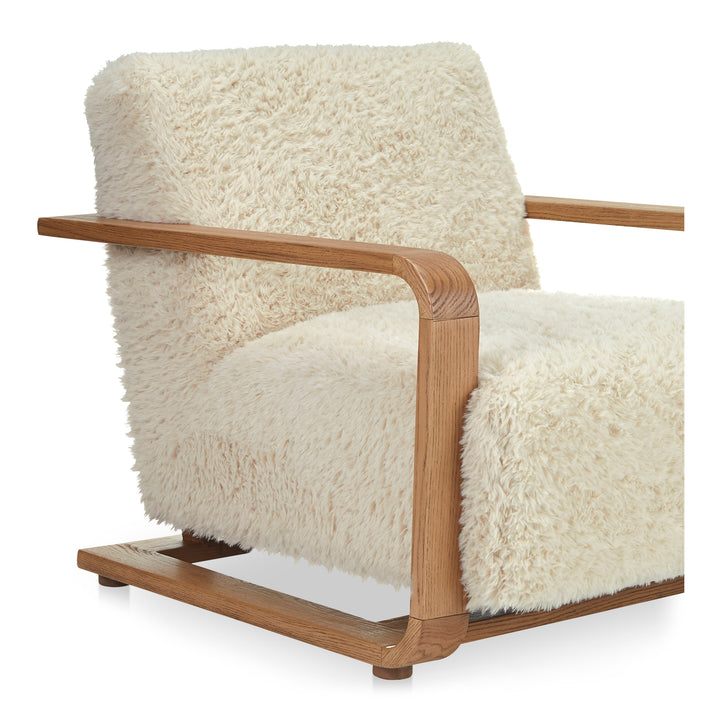 Timeless Vintage Oak Lounge Chair with Plush Faux Shearling
