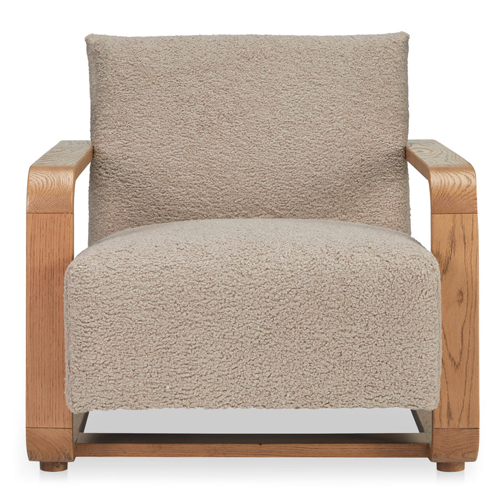 Timeless Vintage Oak Lounge Chair with Plush Faux Shearling