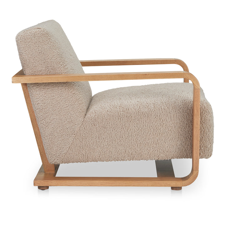 Timeless Vintage Oak Lounge Chair with Plush Faux Shearling