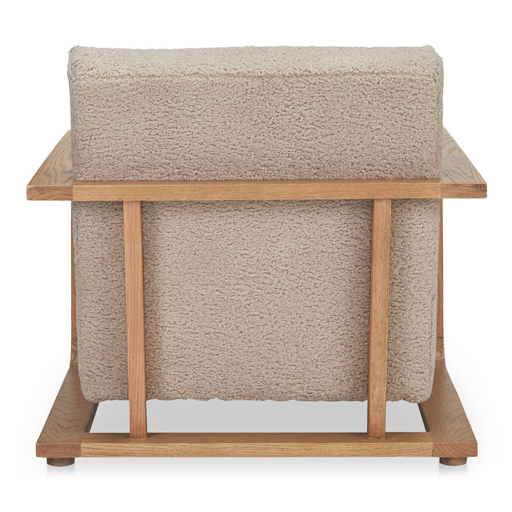 Timeless Vintage Oak Lounge Chair with Plush Faux Shearling