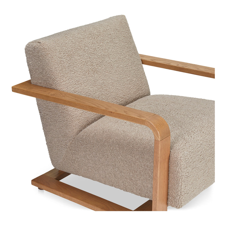 Timeless Vintage Oak Lounge Chair with Plush Faux Shearling