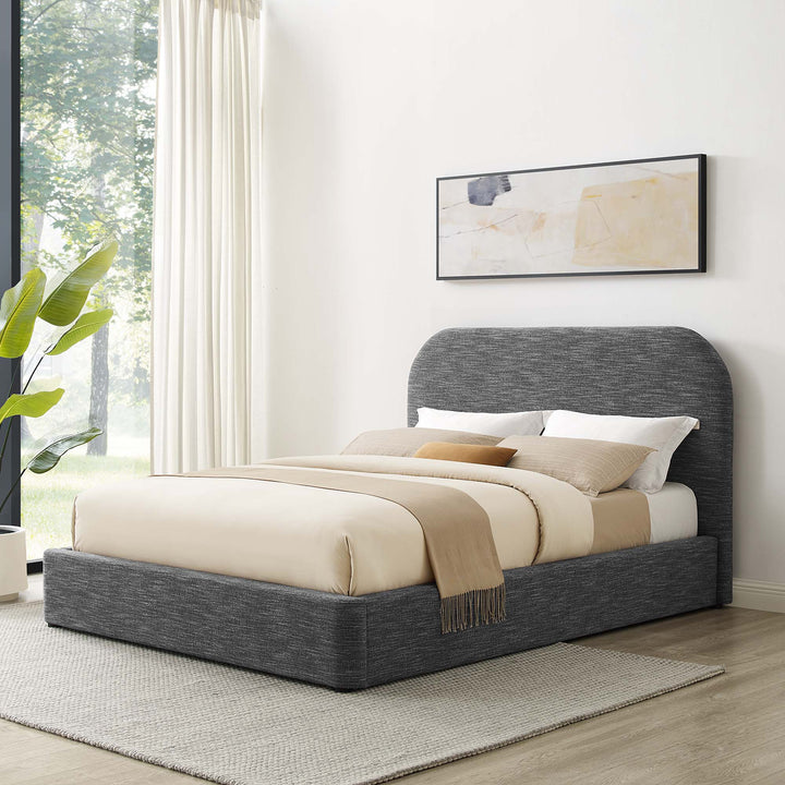 Keystone Upholstered Fabric Curved Queen Platform Bed