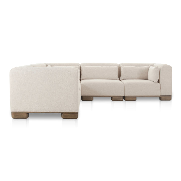 Versatile Oak Veneer L-Shaped Modular Sofa System