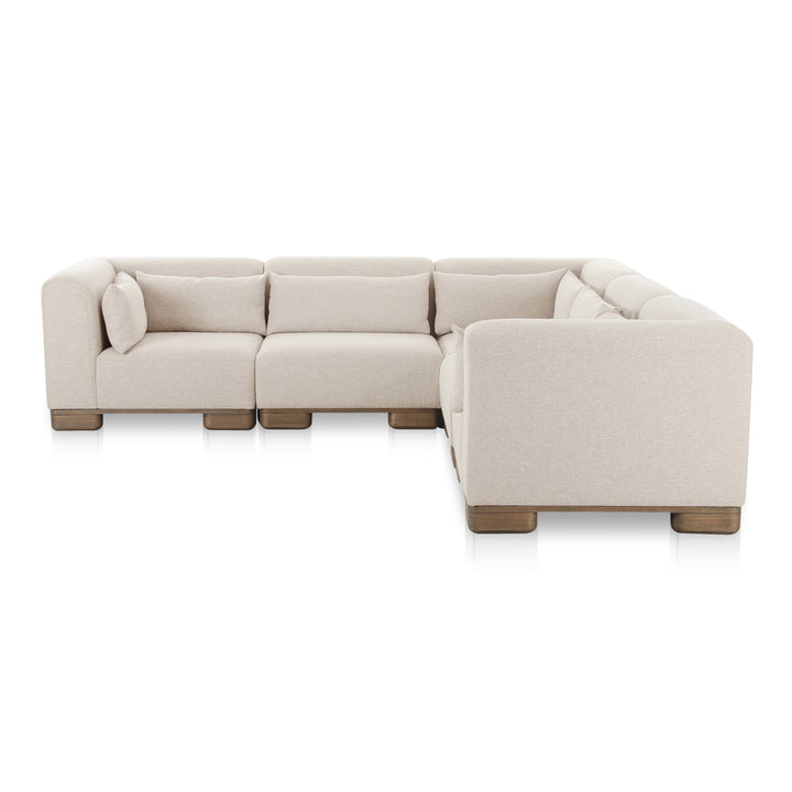Versatile Oak Veneer L-Shaped Modular Sofa System