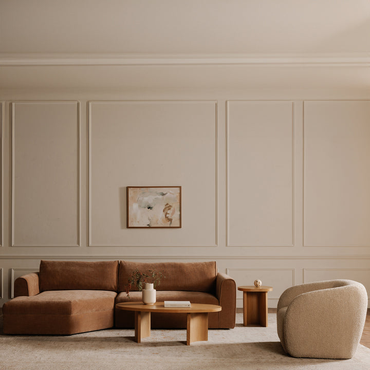 Modern Angled Wide Chaise Sofa with Chenille Upholstery