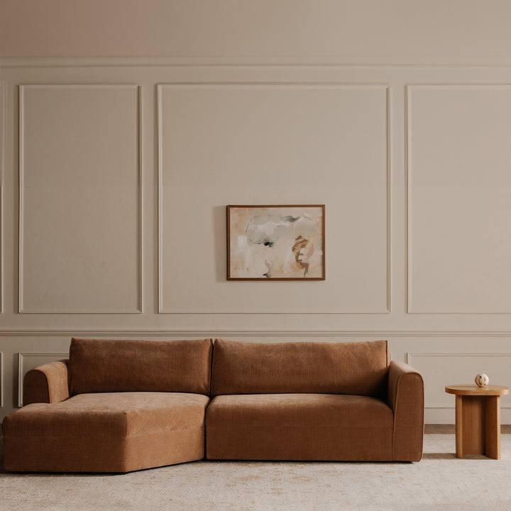 Modern Angled Wide Chaise Sofa with Chenille Upholstery