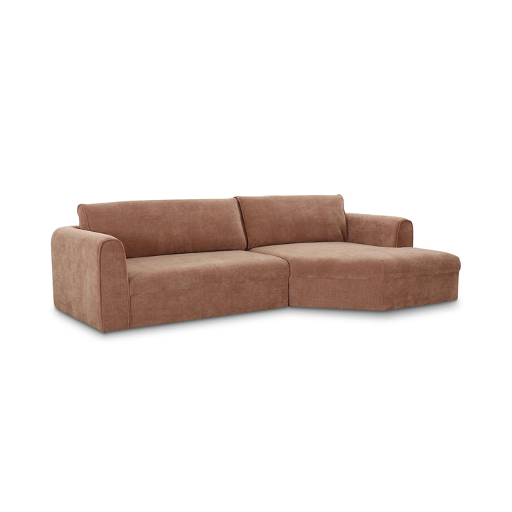 Modern Angled Wide Chaise Sofa with Chenille Upholstery