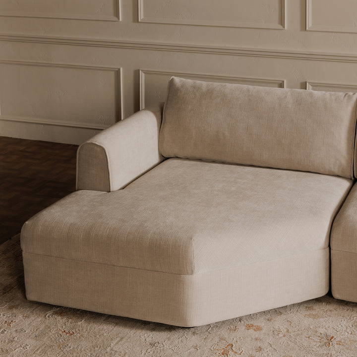 Modern Angled Wide Chaise Sofa with Chenille Upholstery