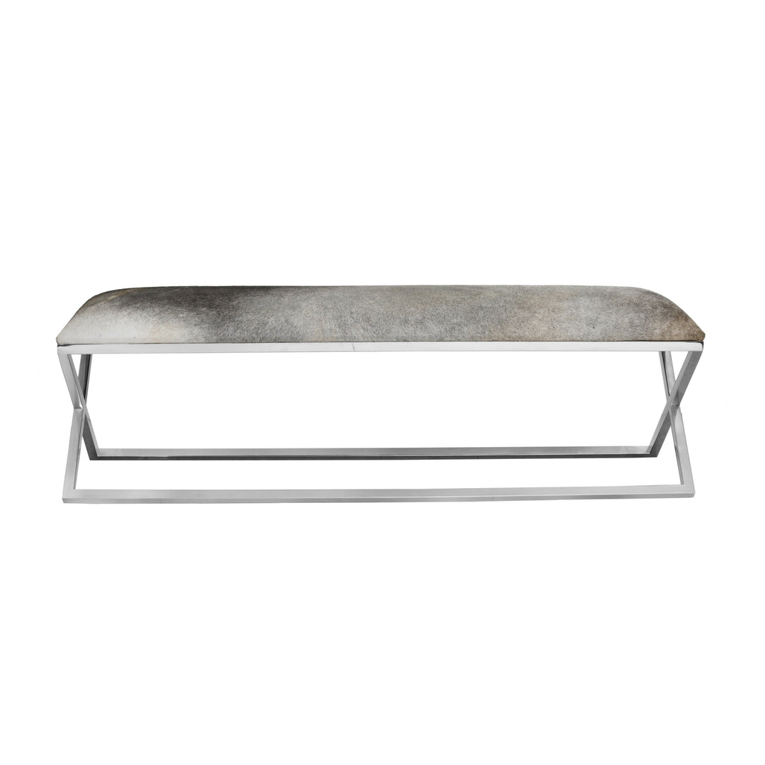 Statement Stainless Steel & Cowhide Upholstered Bench