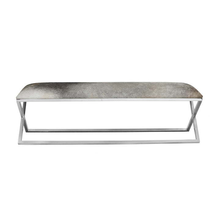 Statement Stainless Steel & Cowhide Upholstered Bench