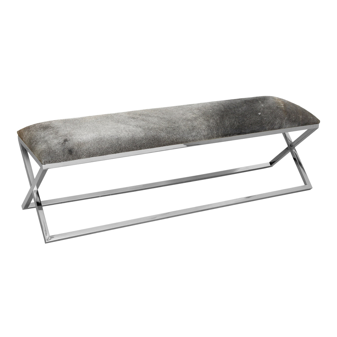 Statement Stainless Steel & Cowhide Upholstered Bench