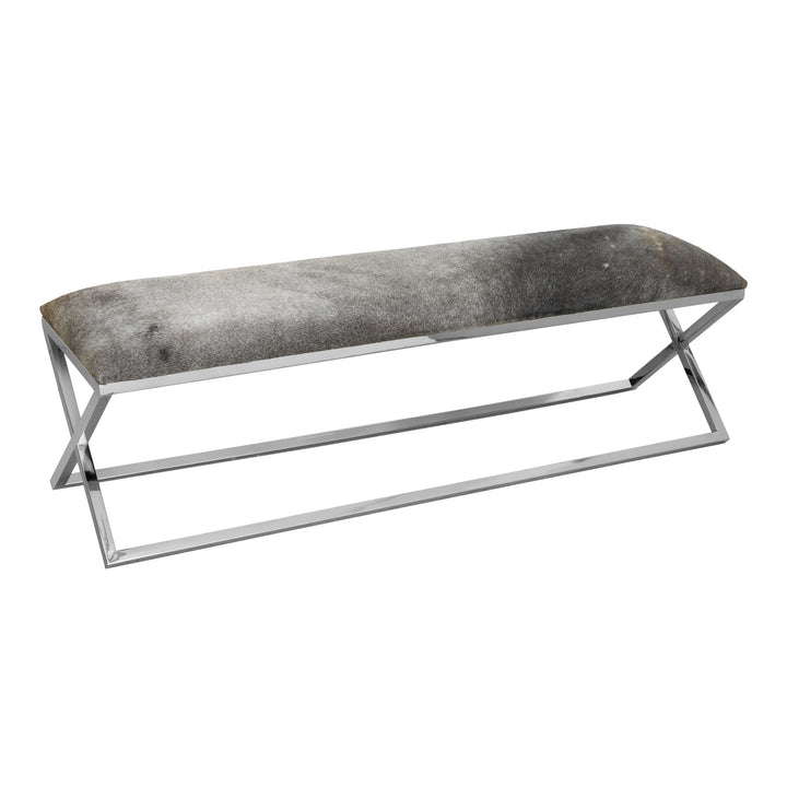 Statement Stainless Steel & Cowhide Upholstered Bench