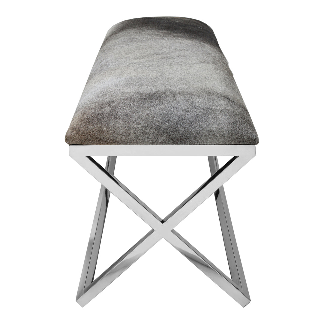 Statement Stainless Steel & Cowhide Upholstered Bench
