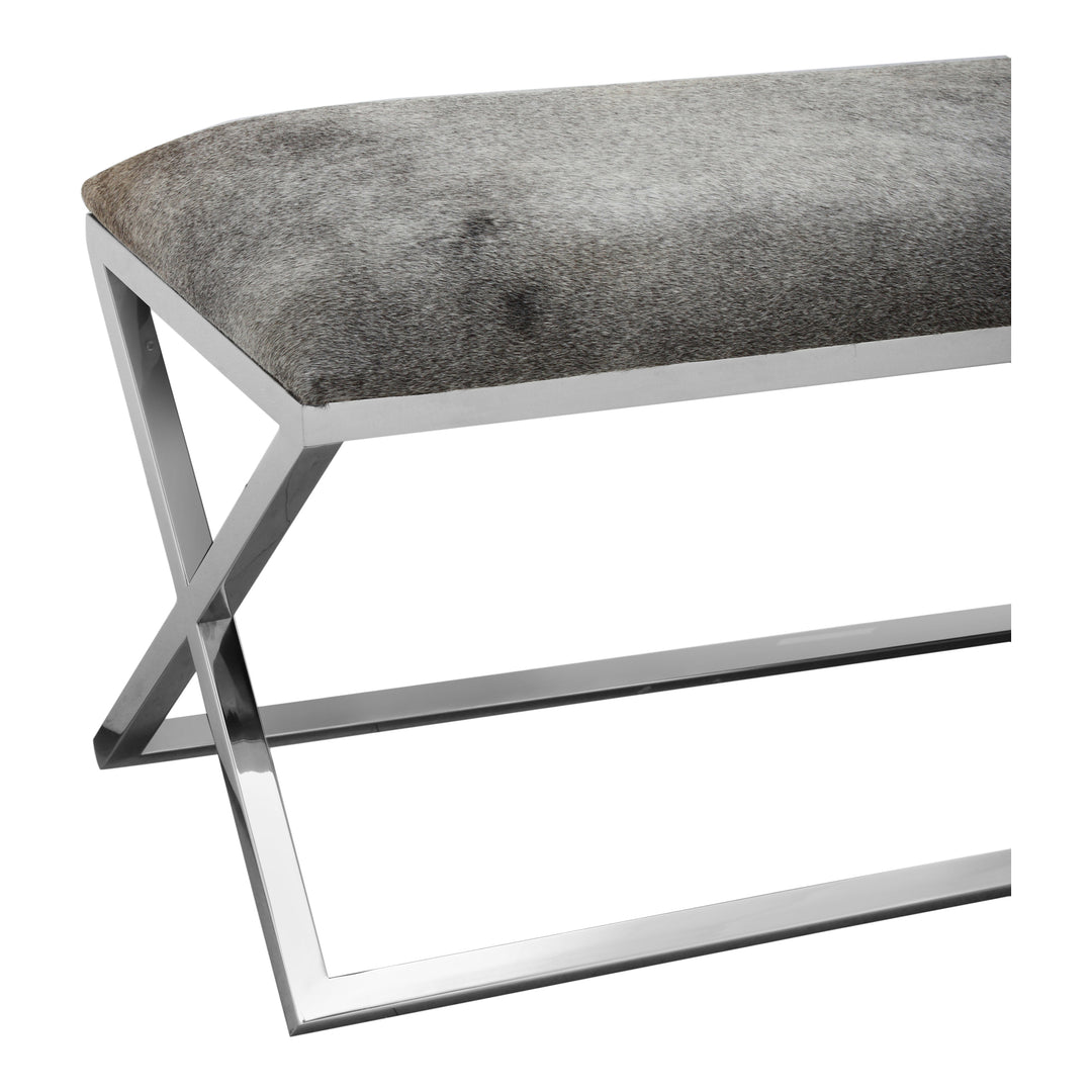 Statement Stainless Steel & Cowhide Upholstered Bench