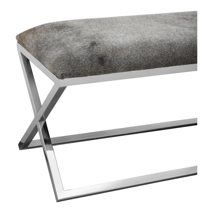 Statement Stainless Steel & Cowhide Upholstered Bench