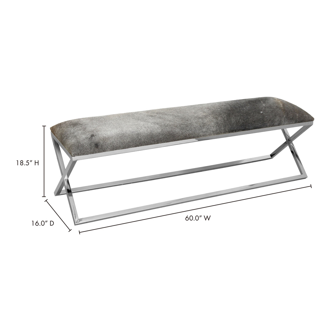 Statement Stainless Steel & Cowhide Upholstered Bench