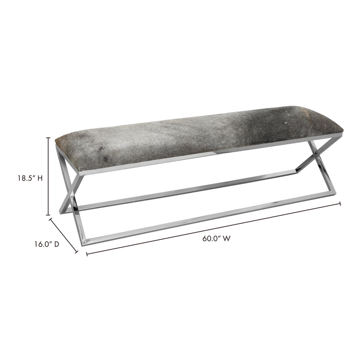 Statement Stainless Steel & Cowhide Upholstered Bench