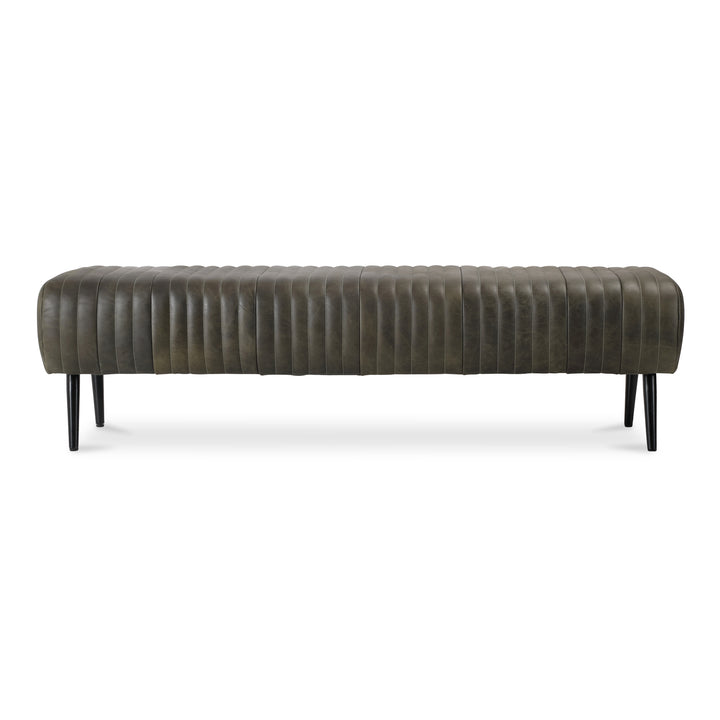 Timeless Ribbed Leather Bench with Brass Accents