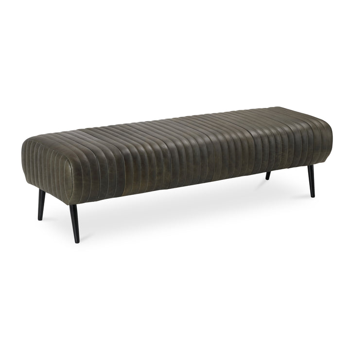 Timeless Ribbed Leather Bench with Brass Accents