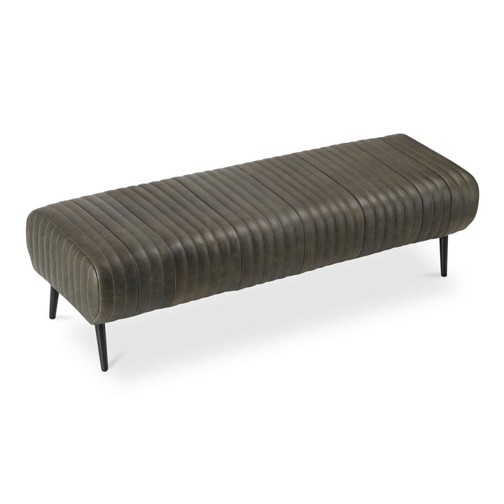 Timeless Ribbed Leather Bench with Brass Accents