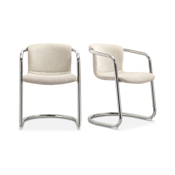 Urbane Retro Dining Duo: Sleek Chrome & Plush Fabric Seating