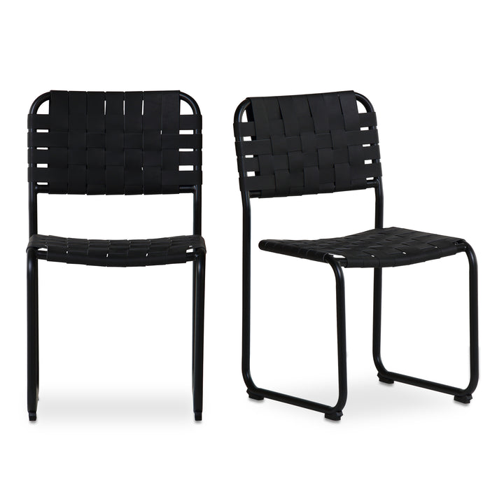 Artisanal Woven Dining Duo - Elegant Iron & Leather Seats