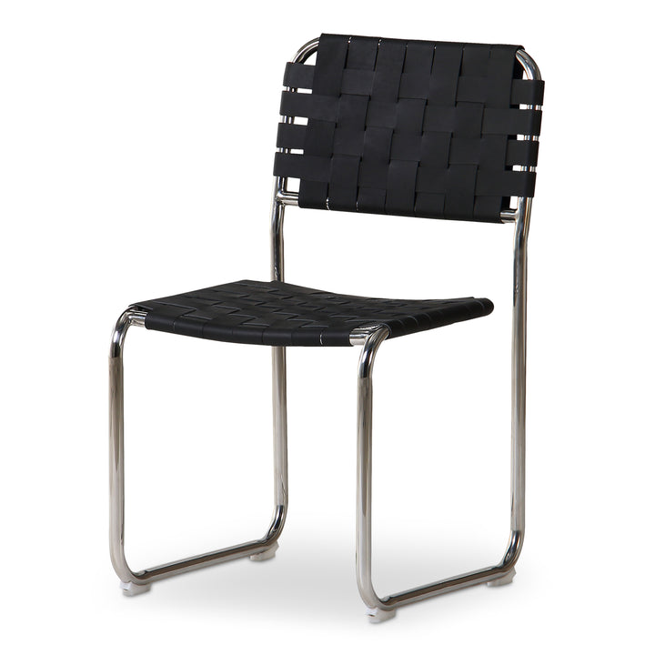 Elevate Dining Duo: Handwoven Leather & Steel Chairs