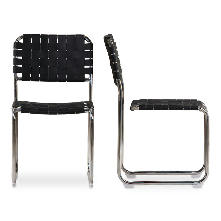 Elevate Dining Duo: Handwoven Leather & Steel Chairs