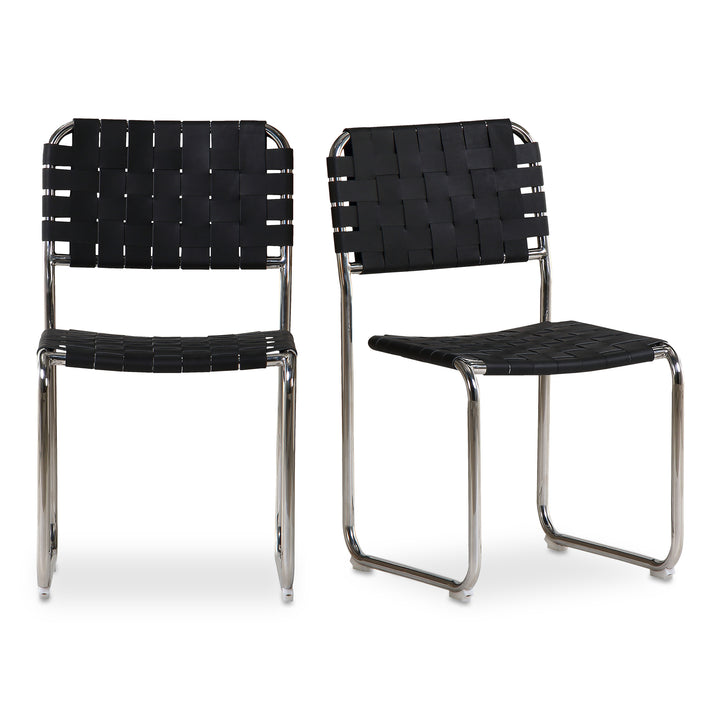 Elevate Dining Duo: Handwoven Leather & Steel Chairs