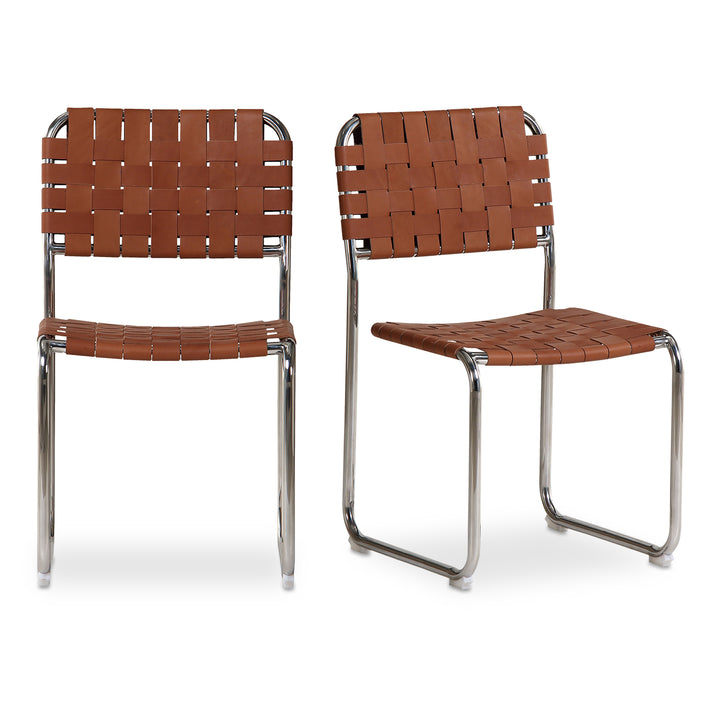 Elevate Dining Duo: Handwoven Leather & Steel Chairs