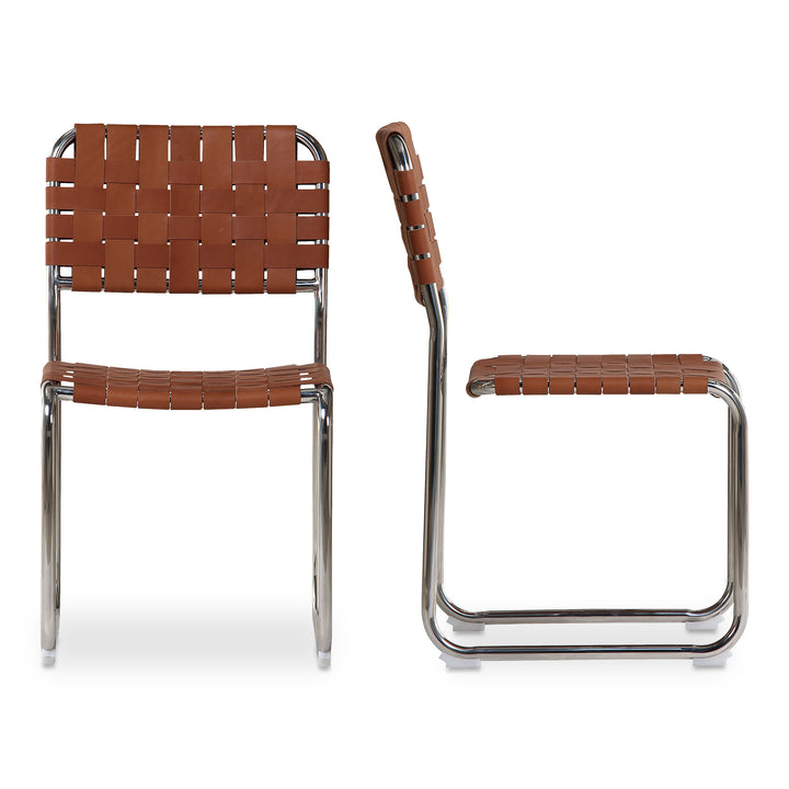 Elevate Dining Duo: Handwoven Leather & Steel Chairs